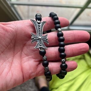 NWT Two piece set of black and silver stretch bracelets